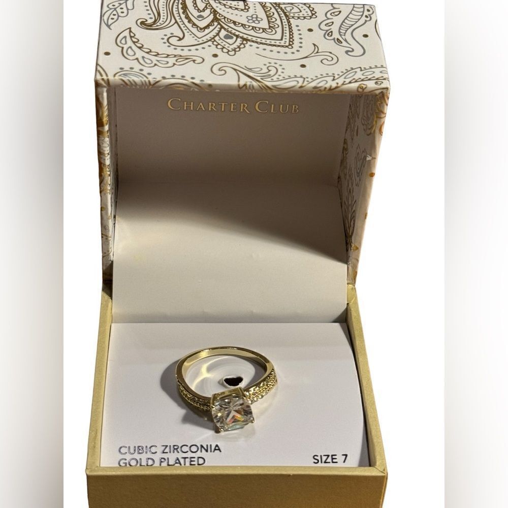 Charter Club Gold-Tone Cushion-Cut Crystal Ring size 7